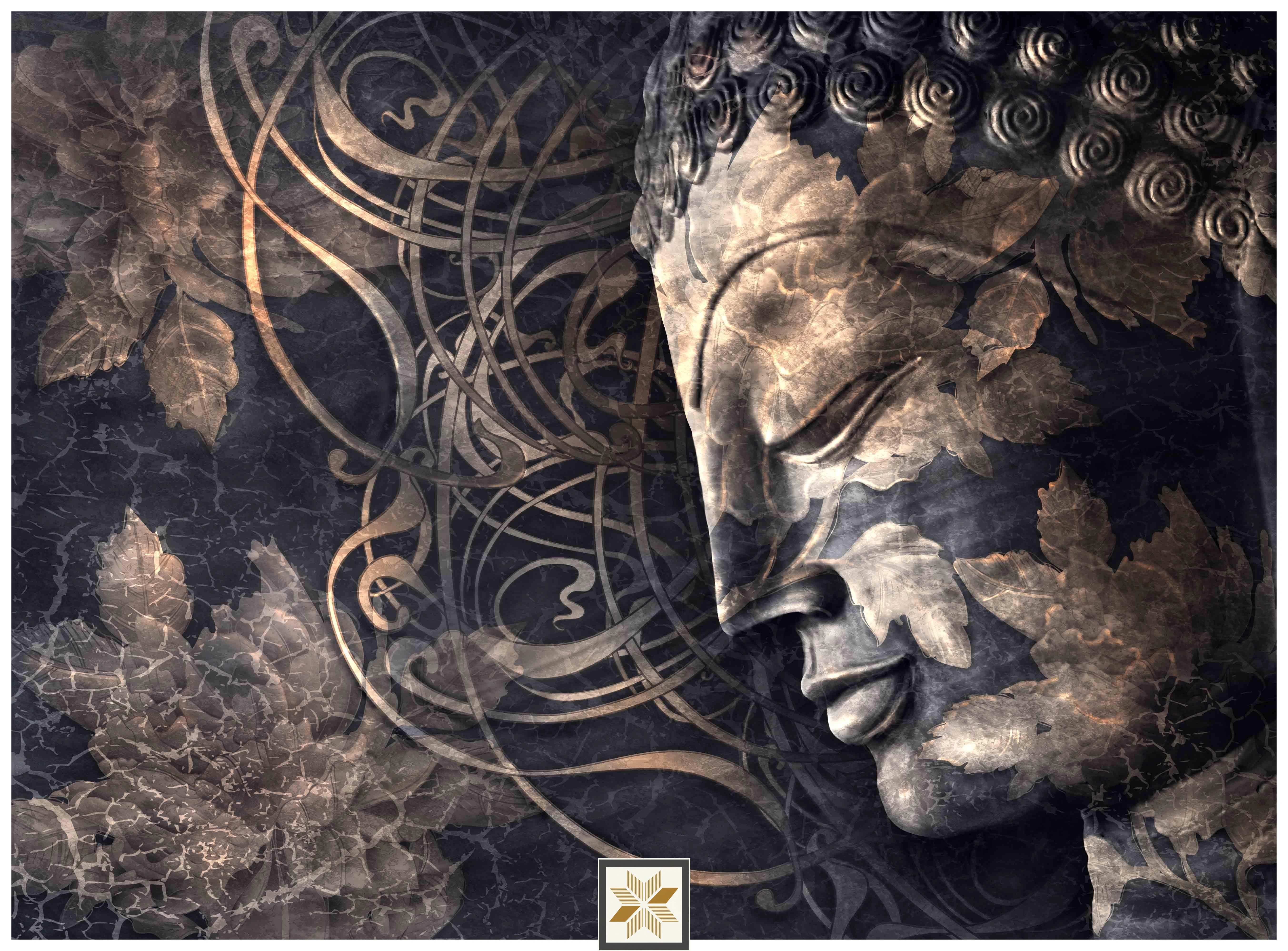 Multi Colour Abstract Bhuddha Wallpaper (40 inches width) : WP-33018-B