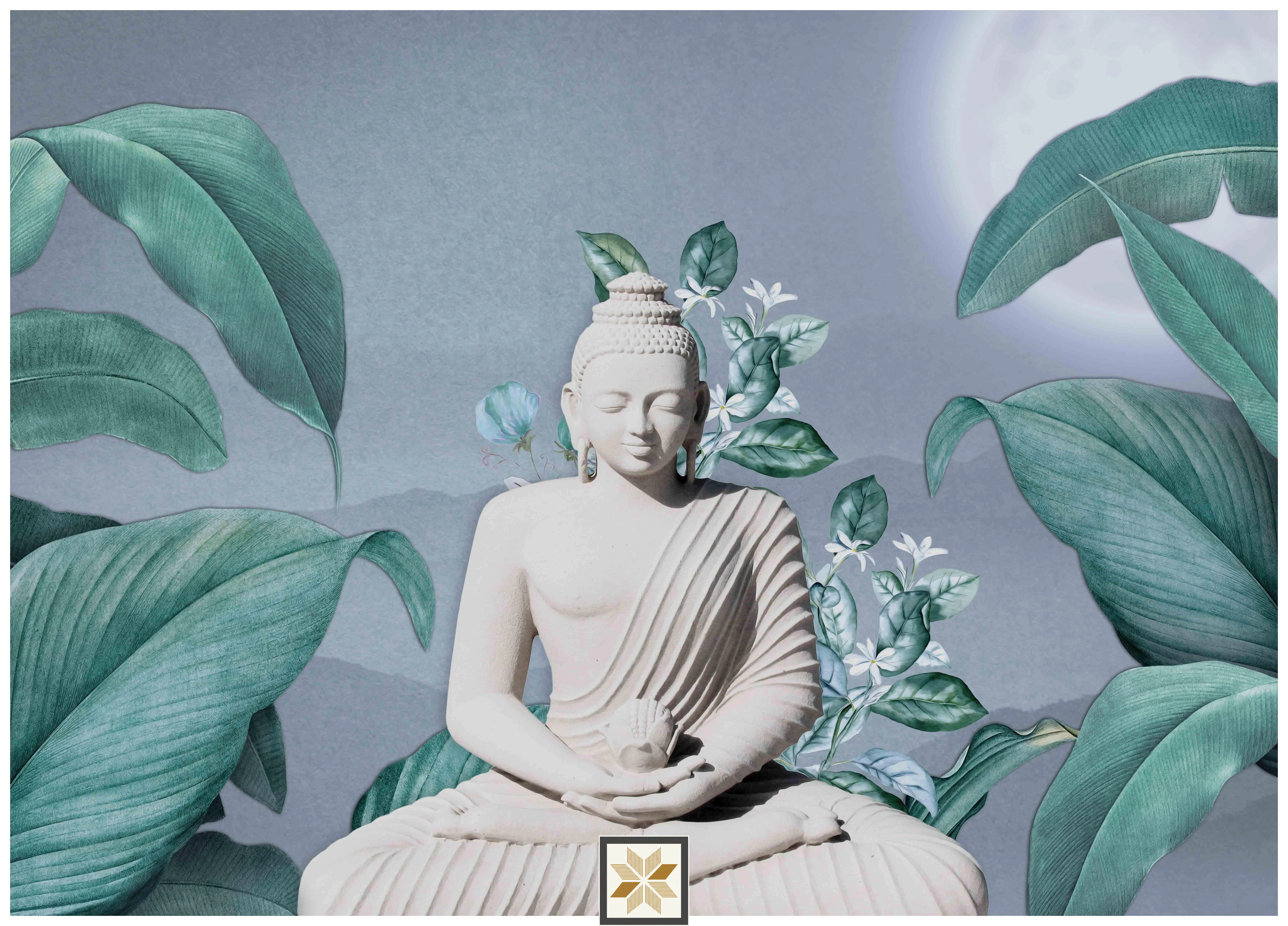 White Abstract Bhuddha Wallpaper (40 inches width) : WP-33072-E