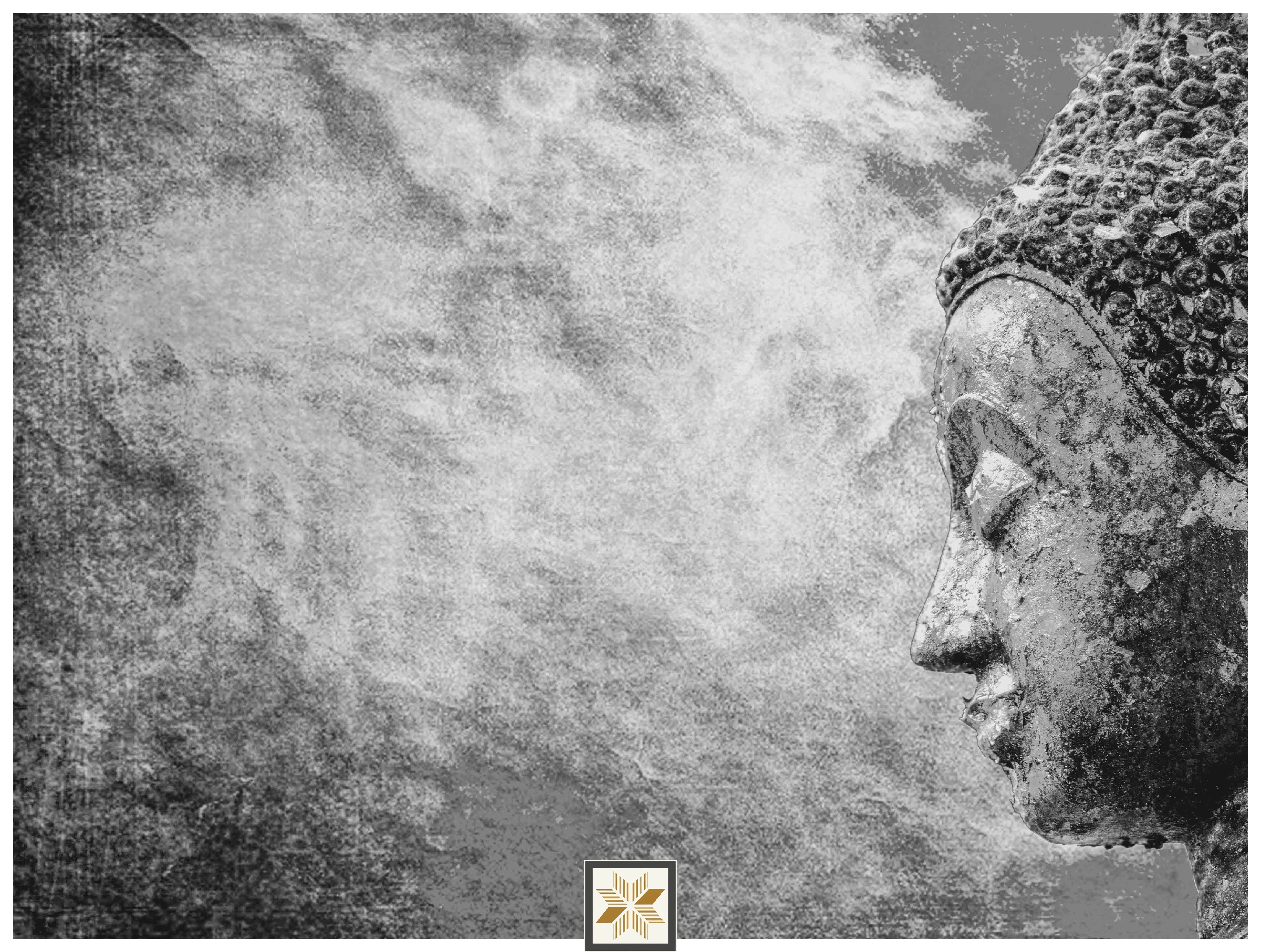 Silver Abstract Bhuddha Wallpaper (40 inches width) : WP-33074-B