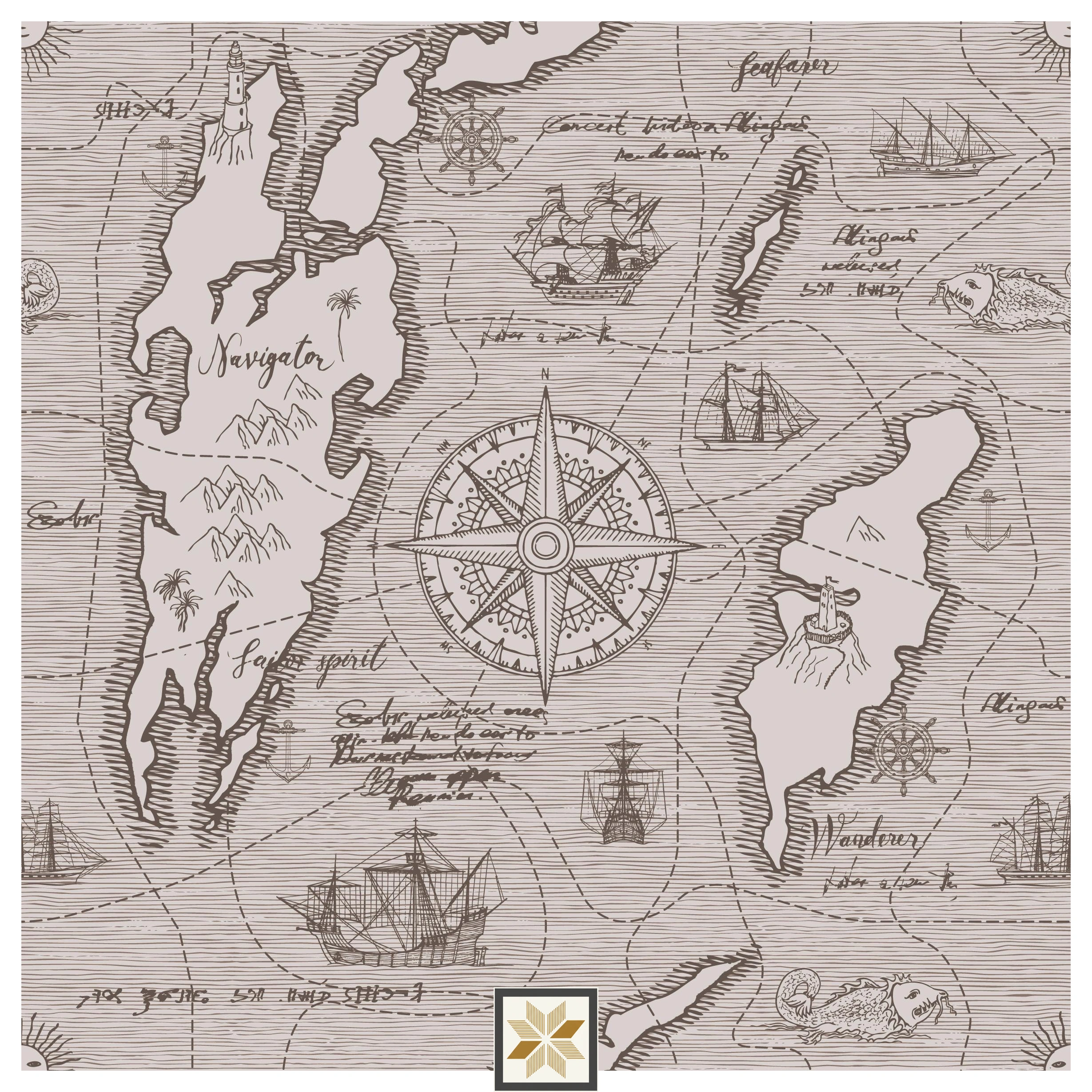 Beige Map Wallpaper (50 inches width) : WP-33166-D