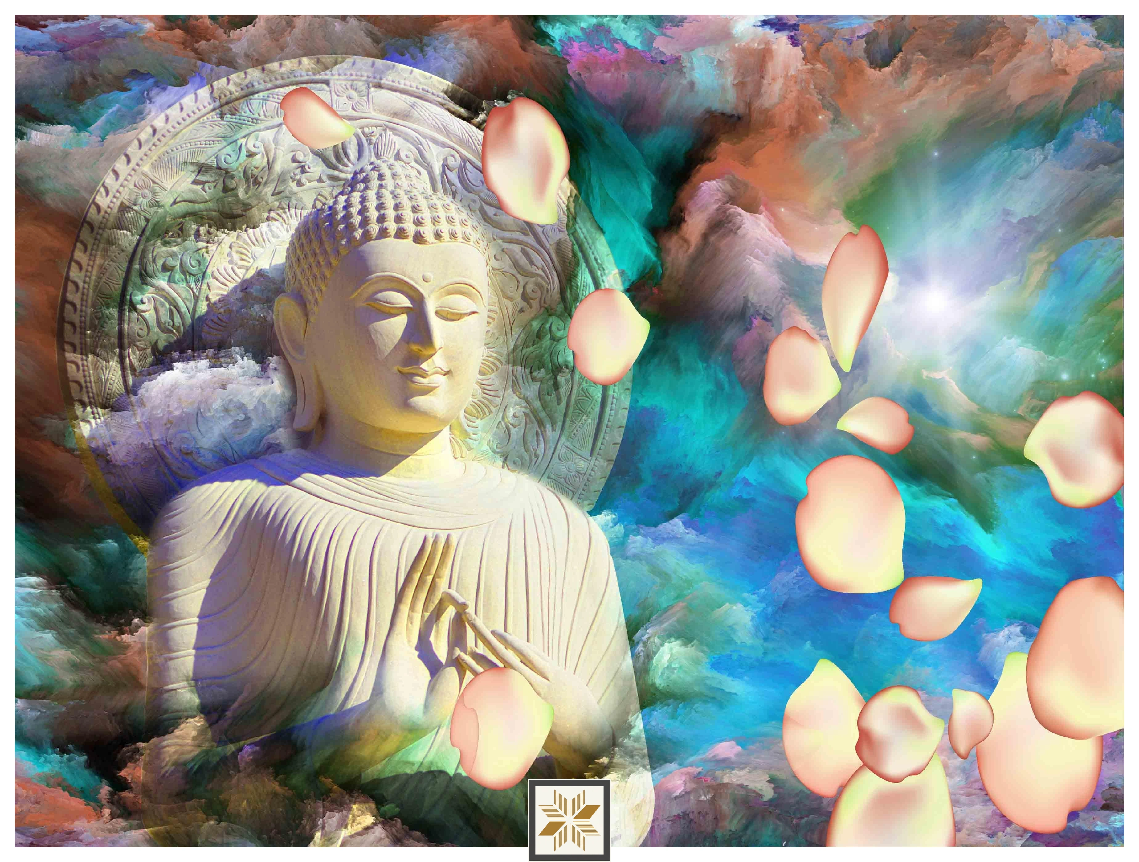 Silver Abstract Bhuddha Wallpaper (50 inches width) : WP-33269-D