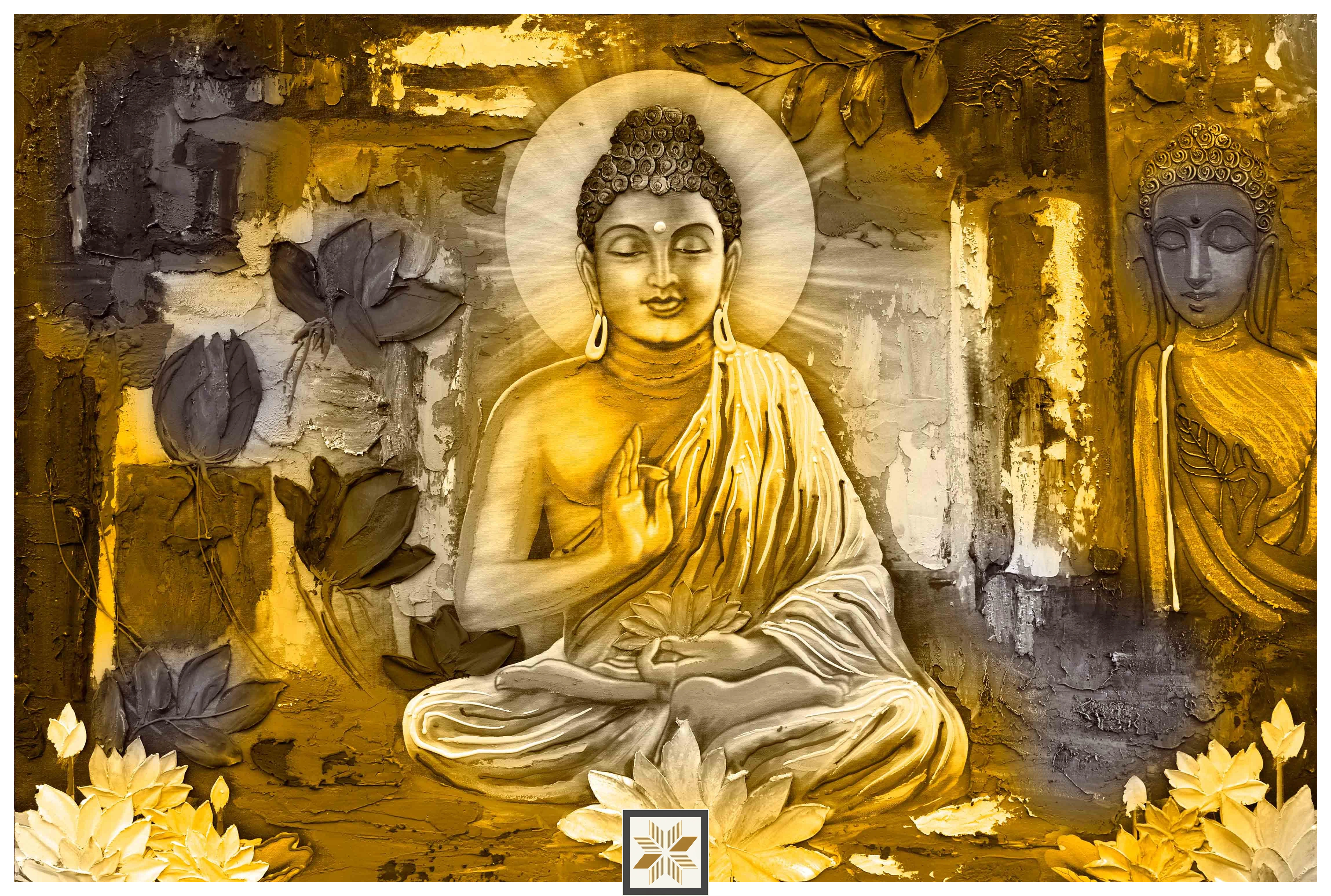 Gold Abstract Bhuddha Wallpaper (52 inches width) : WP-33358-C