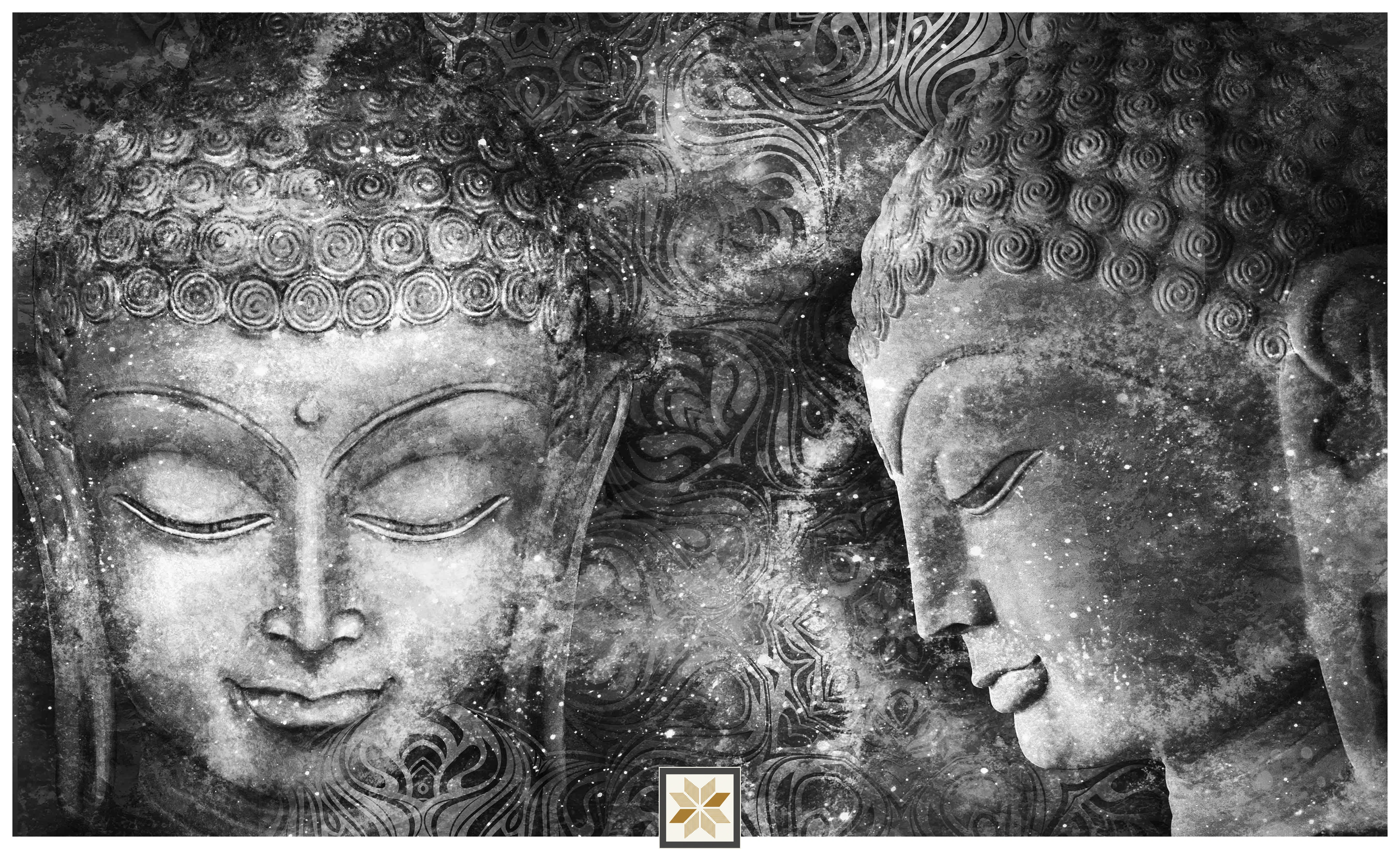 Silver Abstract Bhuddha Wallpaper (40 inches width) : WP-33471-B